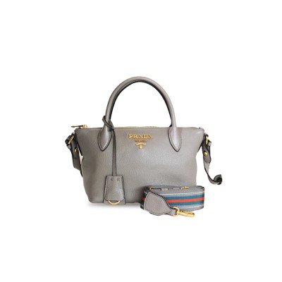 PRADA ARGILLA VITELLO DAINO LEATHER DOUBLE HANDLE SATCHEL BAG 1BA111 (24*19*12cm) 
